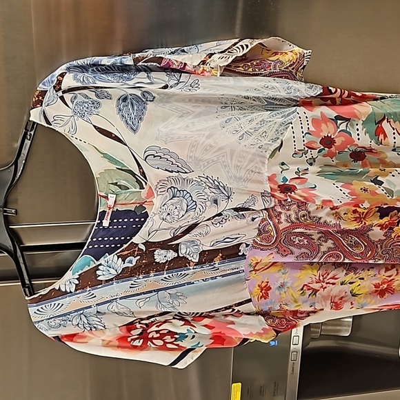 💕JOHNNY WAS💕 Tropic Georgette 100% Silk Maxi Dress ~ Patchwork Print 2X NWT - Picture 12 of 16